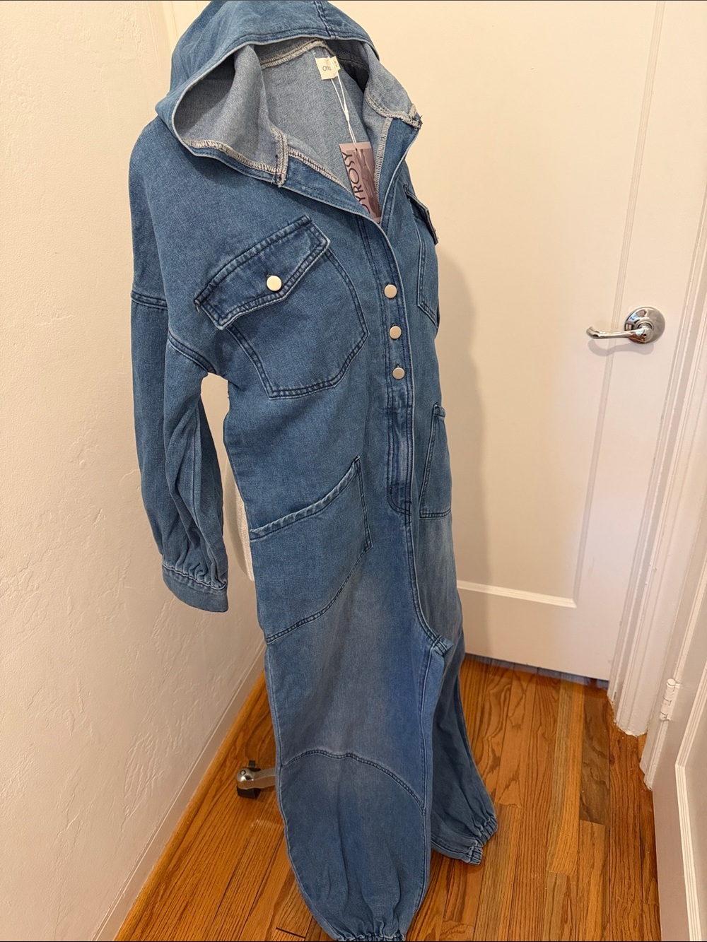 Oyrosy NWT Denim Hooded Women's oversize Jumpsuit Balloon Pant - Picture 2 of 10